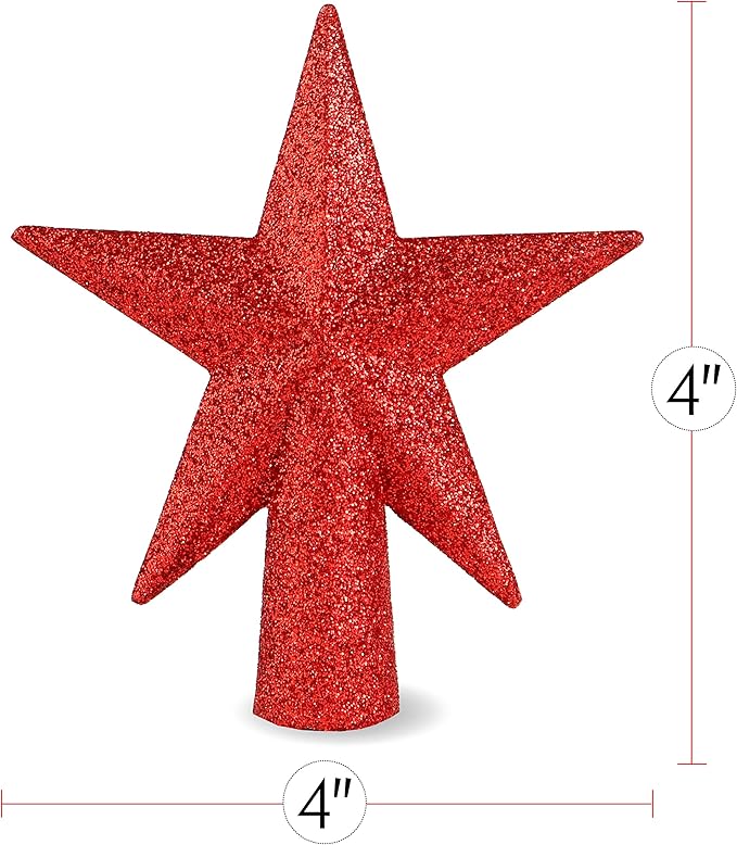 Ornativity Glitter Star Tree Topper - Christmas Red Decorative Holiday Tabletop Desktop Mini Trees Toppers Sparkle Bethlehem Star Decor Xmas Ornament 4"