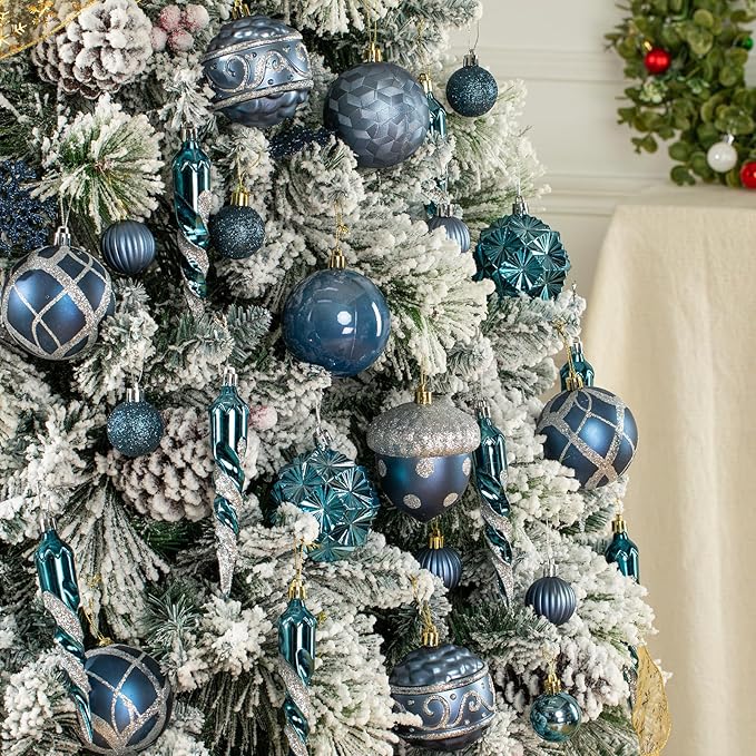 62pcs Navy Blue & Silver Christmas Balls Ornaments Set - 3.15" Big Christmas Balls - Shatterproof Plastic Decorative Baubles for Xmas Tree Decor Holiday, Wedding, Party Decoration (Navy)