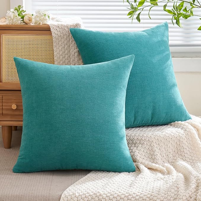 MIULEE Teal Couch Pillow Covers 22x22 Inch, Set of 2 Soft Chenille Decorative Euro Throw Pillow Covers Farmhouse for Sofa Living Room Bed