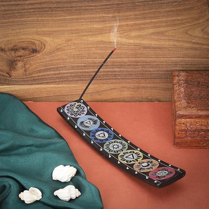 Ajuny Soapstone Incense Holder for Sticks Incense Cone Burner with Ash Catcher 7 Chakra Tray Strip Heat Resistant Yoga Meditation Spiritual Home Office Spa Hotel Fragrance Gift (Black,10 x 2 Inch)