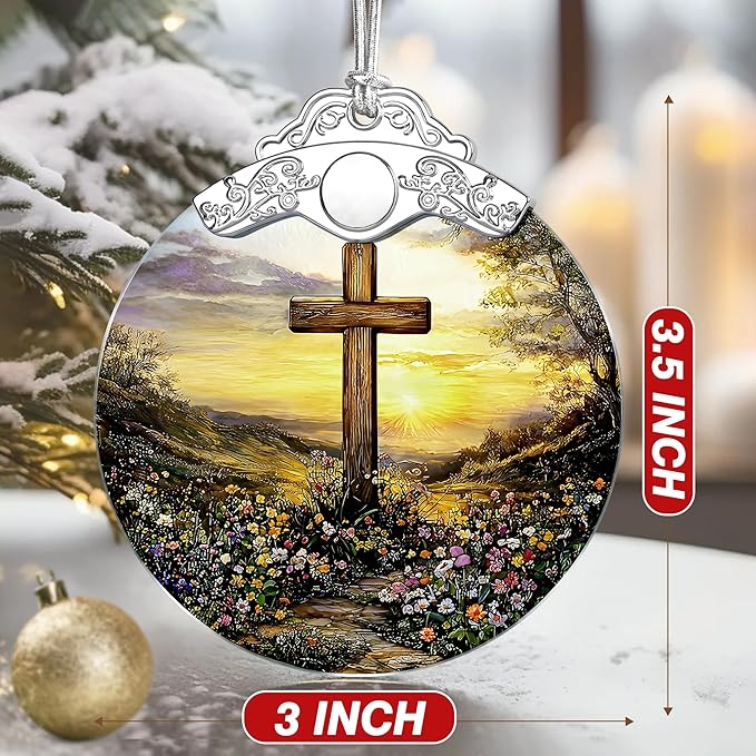 Cross Sunset Ornament – Christian Christmas Decor & Religious Christmas Ornament; Christian Home Decor (Holiday Present, Bauble Present, Christian Gifts, Religious Gifts, Gift Idea, Gift Exchange)