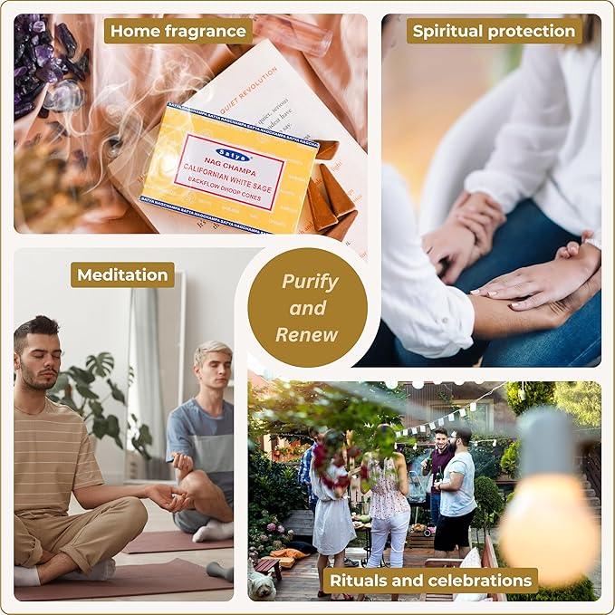 Californian White Sage Backflow Incense Cones for Waterfall Aromatic Smoke Fountain Haze Falls and Mat Bundle - Pack of 6