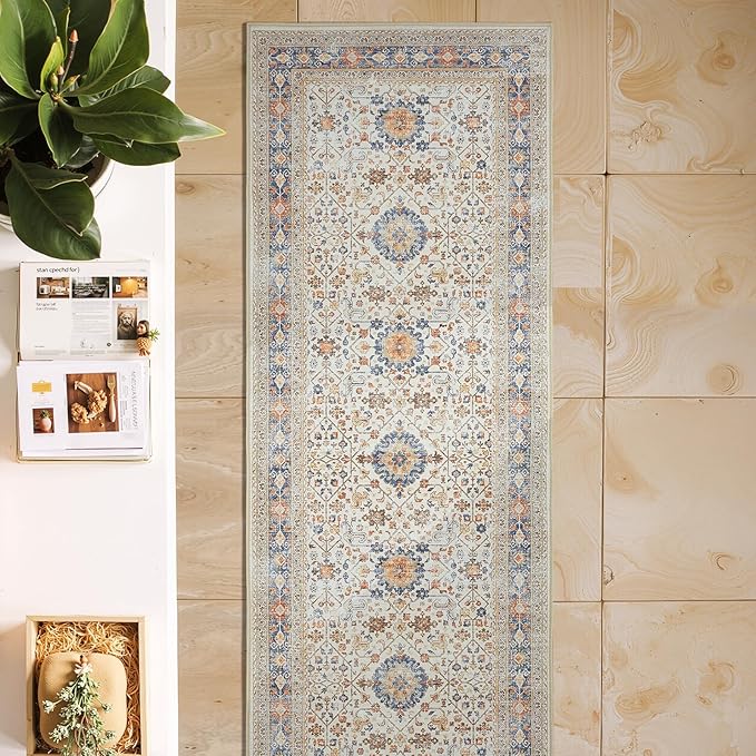 jinchan Runner Rug 2x6 Washable Hallway Rug Distressed Orange Multi Vintage Floral Runner Kitchen Floor Cover Indoor Mat Retro Entryway Living Room Bedroom Office Farmhouse