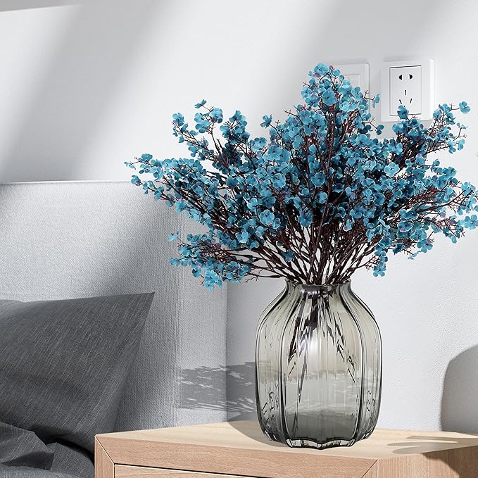 JAKY-Global Babys Breath Fabric Cloth Artificial Flowers 6 Bundle European Fake Silk Plants Decor Wedding Party Decoration Bouquets Real Touch DIY Home Garden (Autumn Blue-6pcs)