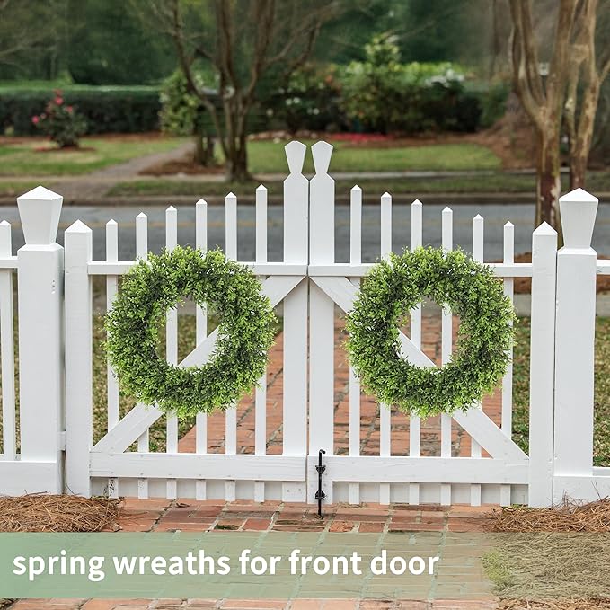 22inch Artificial Boxwood Wreath, 22" Spring Summer Wreath Faux Greenery Leaves Wreath for Front Door Wall Window Porch Farmhouse Patio Garden Indoor Outdoor Decor Wedding Party Decoration