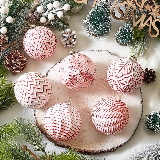 Vintage Christmas Ornaments Ball Set, 12 PCS Shatterproof Antique Traditional Christmas Tree Ornaments for Indoor Xmas Holiday Home Decor (Red)