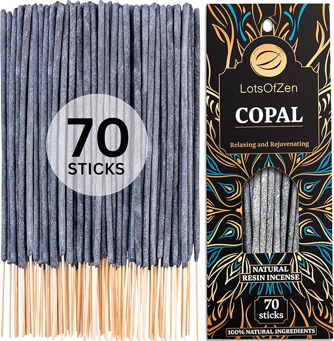 Copal Incense Sticks (70 Pack) – Long Burning White Copal Resin Smudge Kit for Cleansing, Meditation, Rituals & Home Energy Refresh