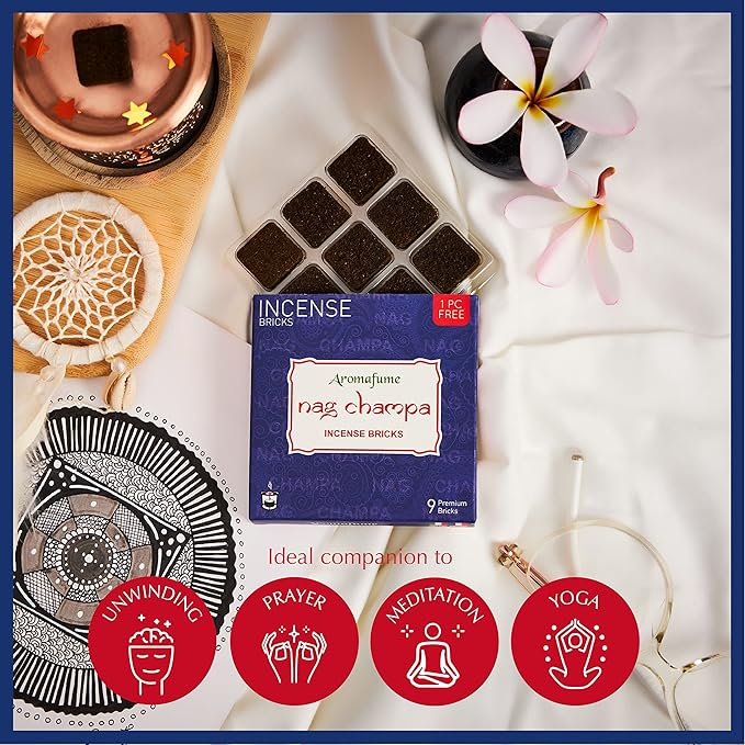 Nag Champa Incense Bricks Refill Pack (3 x 9 Bricks) by Aromafume | Ideal for Spirituality | Made with Sandalwood, Jasmine, Ylang Ylang & Champa Flower | Natural, Low Smoke, Non-Toxic Incense Bricks