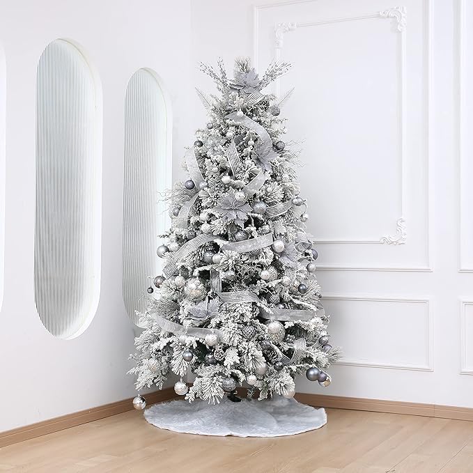34ct Grey Christmas Ball Ornaments Shatterproof Plastic Christmas Tree Decorations for Xmas Party Home Office Holiday Decor -Medium Size (2.36"/ 60mm)