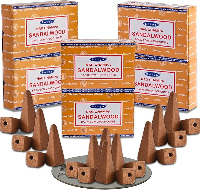 Sandalwood Backflow Incense Cones for Waterfall Aromatic Smoke Fountain Haze Falls and Mat Bundle - Pack of 6