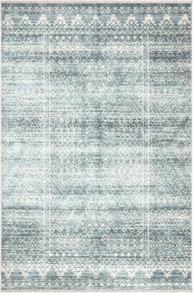 Bloom Rugs Washable Non-Slip 10x14 Rug - Teal/Ivory Geometric Area Rug for Living Room, Bedroom, Dining Room, and Kitchen - Exact Size: 10' x 14'
