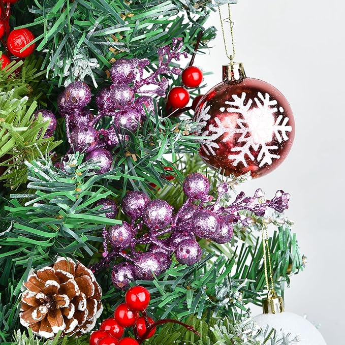 DearHouse 14 Pack Christmas Glitter Berries Stems, 7.8Inch Artificial Christmas Picks for Christmas Tree Ornaments, DIY Xmas Wreath, Crafts, Holiday and Home Decor (Light Purple)