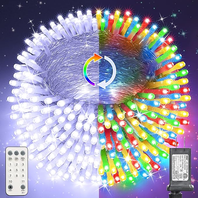Color Changing Christmas Lights, 75ft 200 LED White & Multicolor Christmas String Lights with Remote, 11 Modes Fairy Twinkle Light Waterproof for Party Garden Wedings Holiday Xmas Tree Decorations
