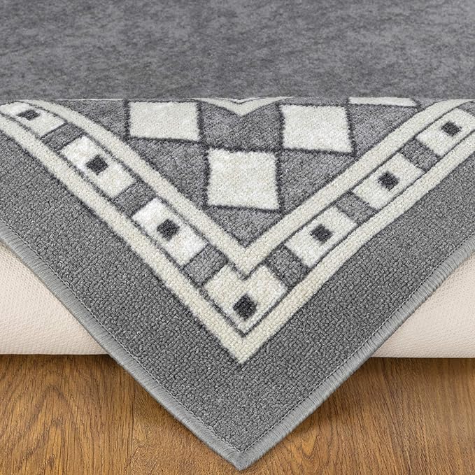 Antep Rugs Alfombras Modern Bordered 3x5 Non-Skid (Non-Slip) Low Profile Pile Rubber Backing Indoor Area Rugs (Gray, 3' x 5')