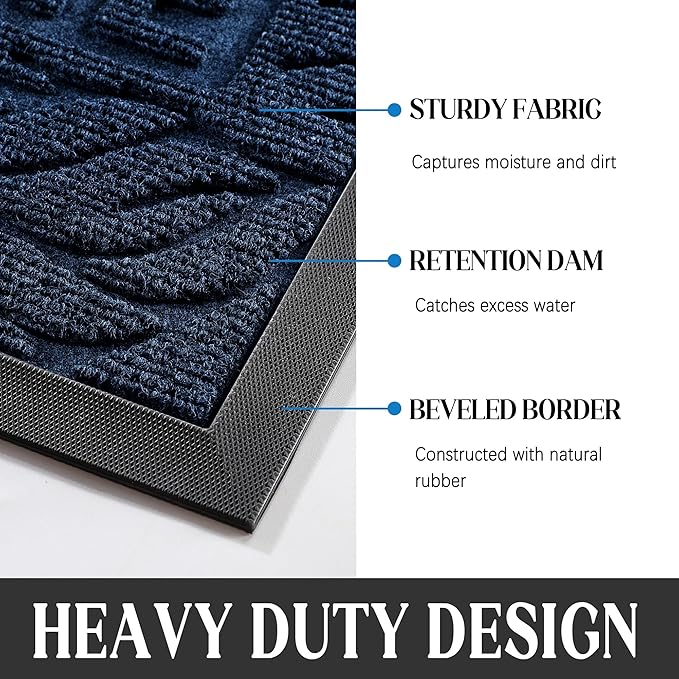 Yimobra Large Welcome Mat 47x32, Waterproof Non-Slip Outdoor Mats for Front Door Outside Entrance, Low-Profile Entryway Mat Indoor for Garage Patio, Blue