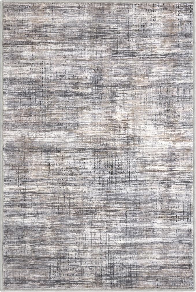 Modern Abstract Entryway Rug 2x3 Beige Grey Small Area Rug Kitchen Rugs Non-Slip Washable Ultra Thin Soft Print Striped Low-Pile Indoor Door Mat Floor Carpet for Entrance Bedroom Bathroom