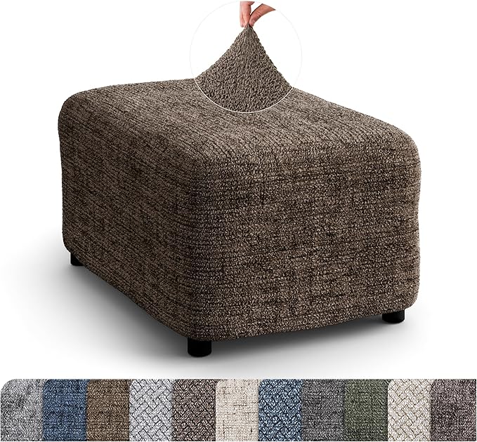 PAULATO BY GA.I.CO. Ottoman Slipcover - Stretch Stool Sofa - Pouf Protector for Pets and Kids - Soft Ottoman Cover - Durable Furniture Slipcovers - Microfibra Print Collection - Vittoria Brown