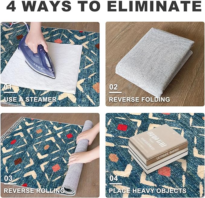 KILOCOCO Hallway Runner Rug 2.6'x10' Runners for Hallways Washable Runner Soft Non Slip Printed Geometric Low-Pile Rugs Runners for Bedroom Kitchen Living Room Boho Rugs, Teal/Blue