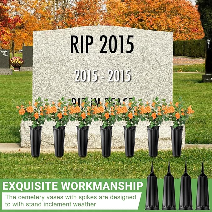 20 Pack Cemetery Vases with Spikes,Plastic Vases for Flowers,Grave Decorations for Cemetery,Grave Flower Holder,Memorial Floral Vase(Black)