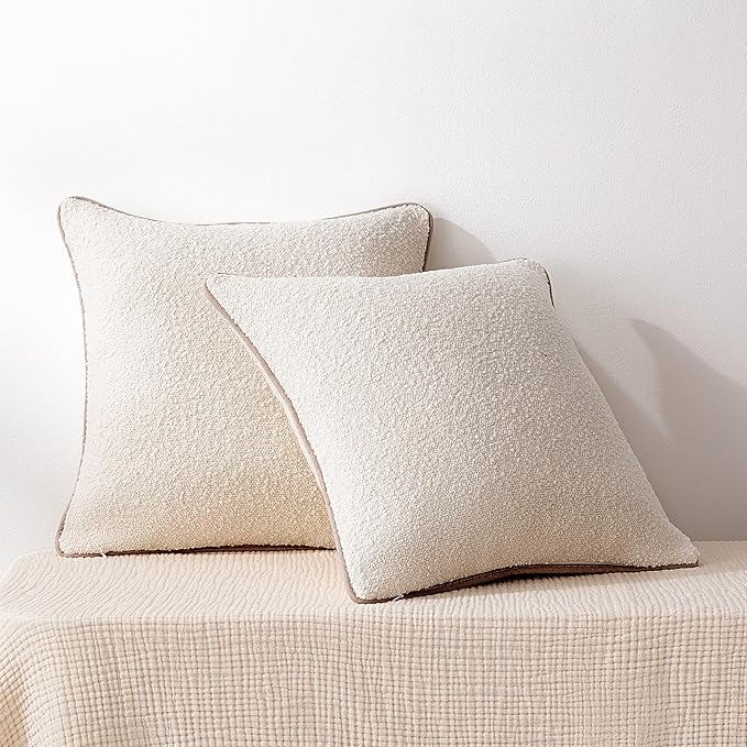 Amazon Basics Boucle Throw Pillow Covers for Couch, Living Room, Home Decor with Hidden Zipper, White, 16×16in, Pack of 2