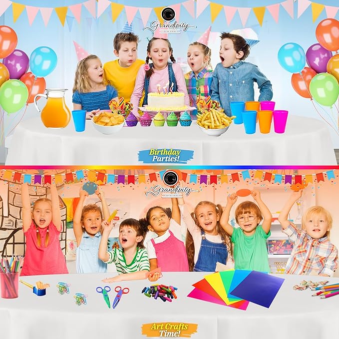 Grandipity Brand Round White Plastic 84" Disposable Tablecloth (12 Pack), Party & Event Decorative Cover