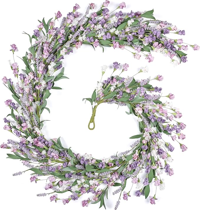 Artgar Flower Garland 6Ft Spring/Summer Garlands Floral Garland for Mantle All Year Round Paper Garlands Decor for Indoor Outdoor Home Wedding Arch Porch Stair Backdrop Year Round Decor (Purple)
