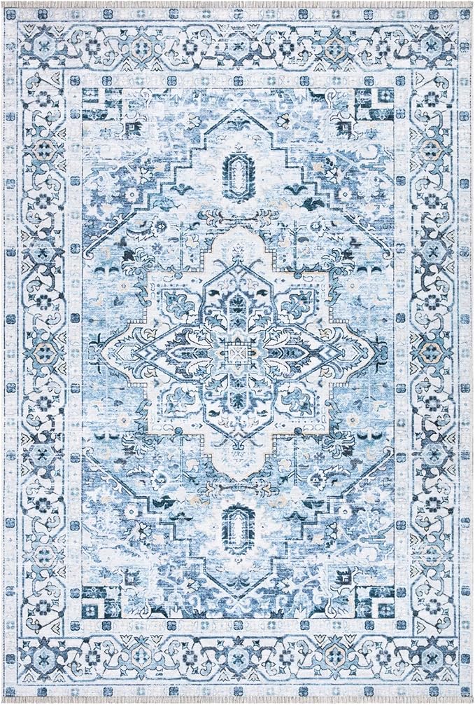 Bloom Rugs Washable Non-Slip 10x14 Rug - Blue Traditional Oriental Area Rug for Living Room, Bedroom, Dining Room, and Kitchen - Exact Size: 10' x 14'