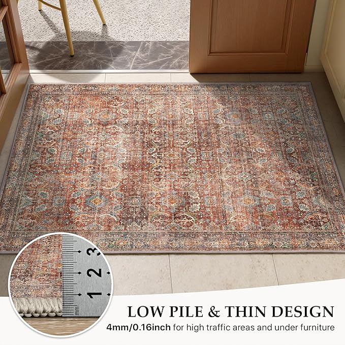 GENIMO 2x7 Runner Rugs for Hallway, Machine Washable Non Slip Vintage Rugs, Low Pile Lightweight Soft Print Rug for enrtyway, Corridor, Home Office, Kitchen, Terracotta Indigo