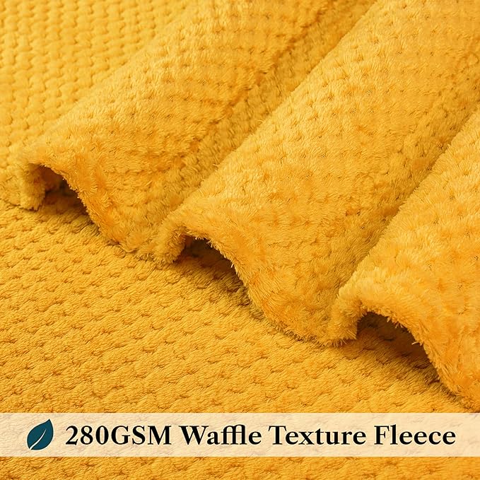 PAVILIA Mustard Yellow Throw Blanket for Couch Bed, Soft Fleece Throws for Sofa Chair, Fuzzy Waffle Textured Blanket, Cozy Warm Lightweight All Season Blanket Throw, 50x60