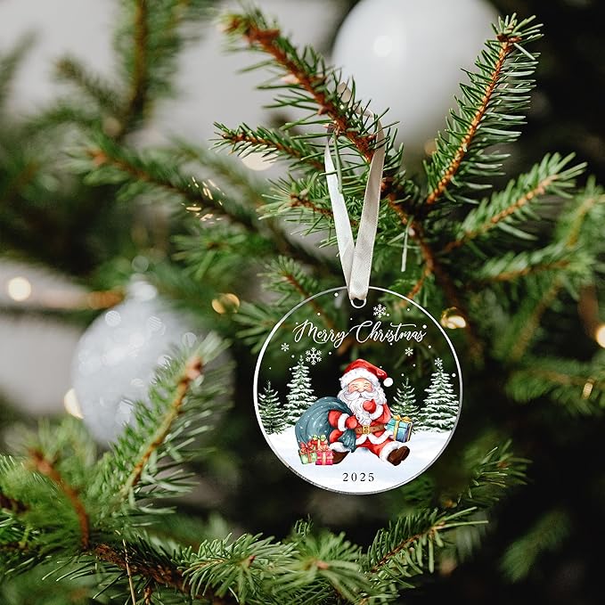 2025 Christmas Ornament - Santa Christmas Ornaments, Santa Ornaments for Tree - Funny for Family, Friends, Mom, Dad, Kids - Cute Acrylic Christmas Ornament 2025