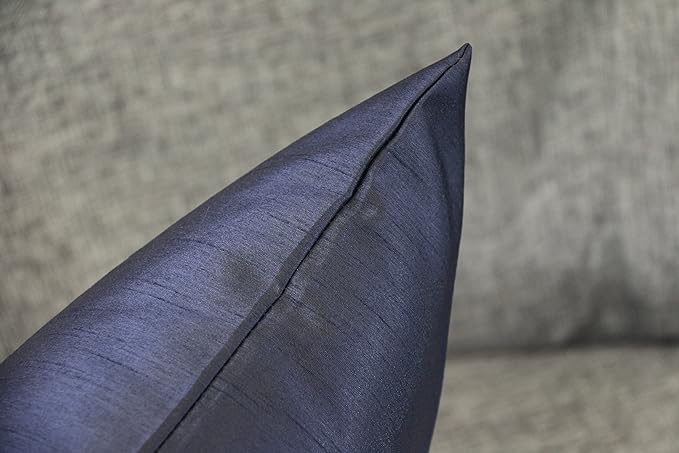 Aiking Home 12x18 Inches Faux Silk Rectangular Throw Pillow Cover, Zipper Closure, Navy (Set of 2)