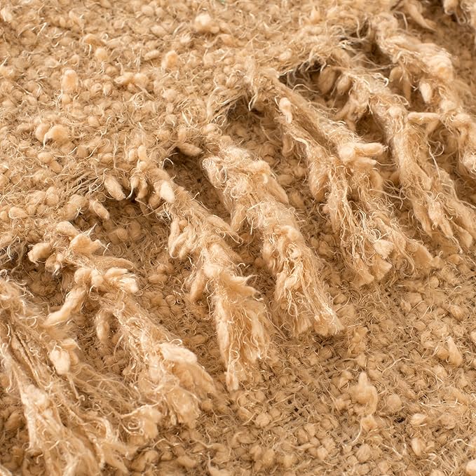 Winter Knit Throw Blanket Fluffy Fuzzy Soft Lightweight Cozy Farmhouse Tassels Chunky Knitted Throws for Couch Sofa Bed (Camel, 60"x80")