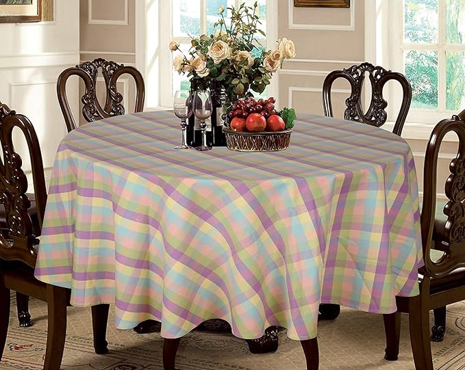 Urban Villa Easter Tablecloth Buffalo Check Table Cloth Tabletop Cover Kitchen Dining Tablecloth 100% Cotton Great Parties Wedding Holiday Dinner Easter Color Round 70 Inches 4-6 Seats Table Cloth