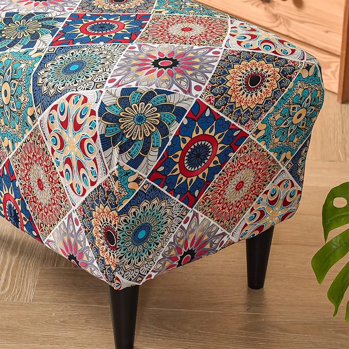 Eco-Ancheng Ottoman Cover Rectangular Storage Ottoman Slipcover Footrest Stool Covers with Nonslip Elastic Bottom