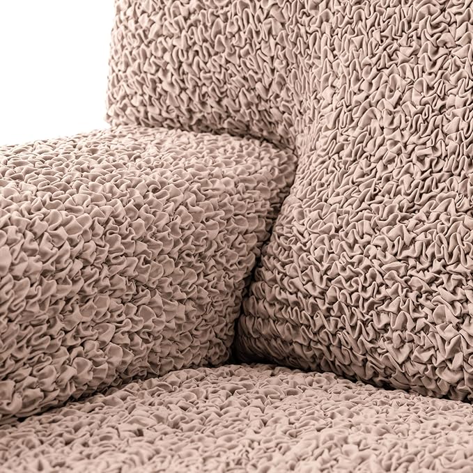 PAULATO BY GA.I.CO. Small Ottoman Cover Stool Cover Pouf Slipcover - Soft Polyester Fabric Slipcover - 1-Piece Form Fit Stretch Furniture Protector - Microfibra Collection - Blush Taupe (Ottoman)