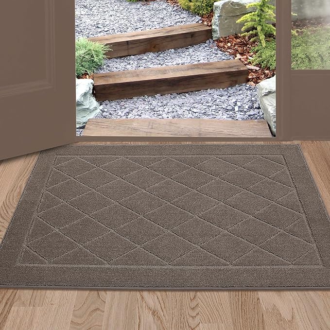 BEQHAUSE Dirt Trapper Door Mat 24" x 36", Doormat Non-Slip Entryway Rugs Washable, Dog Door Mat Stain Resistant and Absorbent Welcome Floor Mat for Front Back Door, Muddy Wet Shoes & Paws, Light Brown