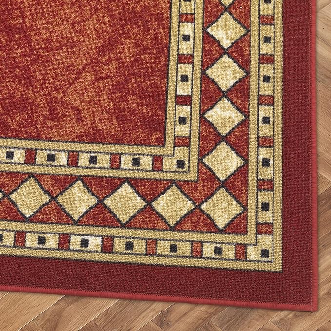 Antep Rugs Alfombras Modern Bordered 5x7 Non-Skid (Non-Slip) Low Profile Pile Rubber Backing Indoor Area Rugs (Maroon Beige, 5' x 7')