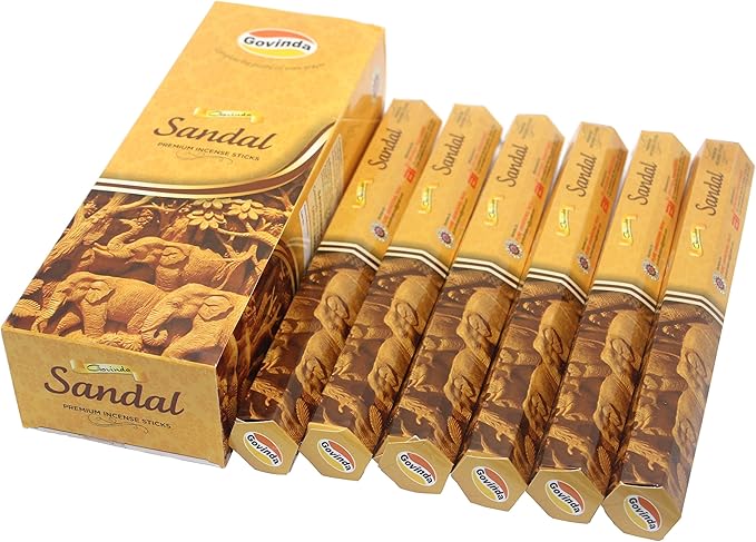 Govinda Incense - 120 Incense Sticks, Premium Incense, Masala Coated (Sandal)
