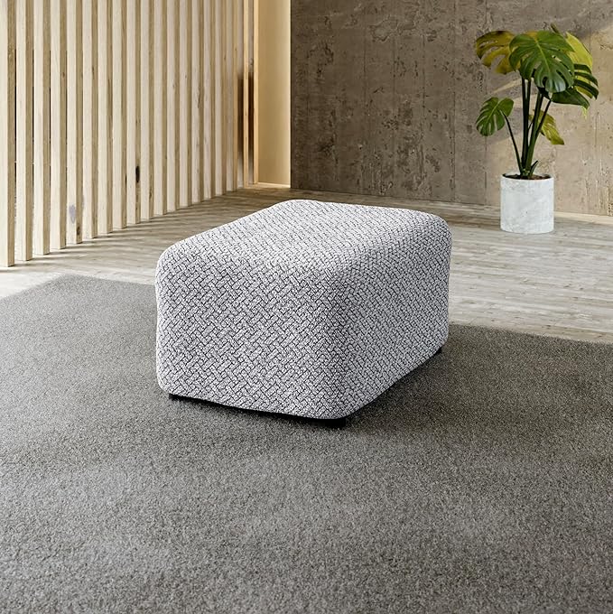 PAULATO BY GA.I.CO. Ottoman Slipcover - Stretch Stool Sofa - Pouf Protector for Pets and Kids - Soft Ottoman Cover - Durable Furniture Slipcovers - Microfibra Print Collection - Venezia Grey