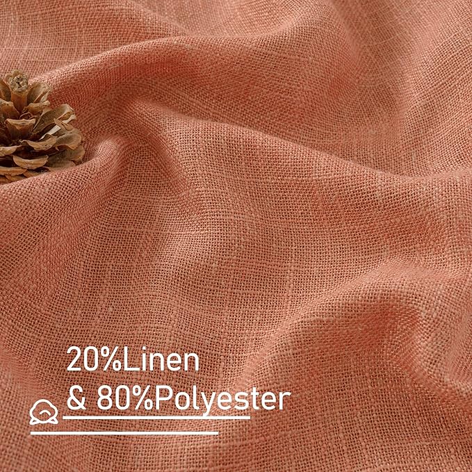 LAMIT Terracotta Linen Semi Sheer Curtains 45 Inch for Bedroom, Light Filtering Neutral Window Curtains Farmhouse Boho Back Tab and Rod Pocket Fall Decor Panels, 2 Panels, 52 x 45 Inch