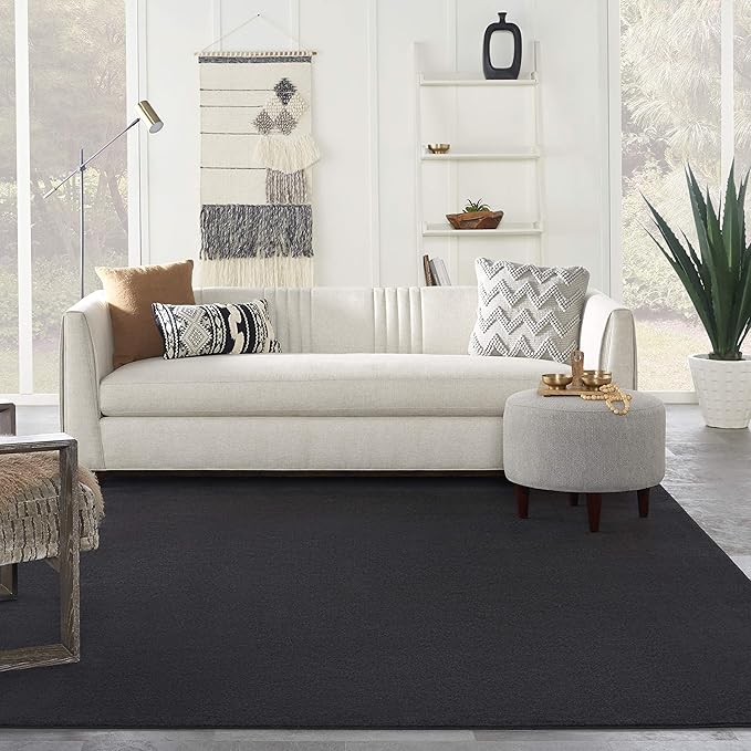 Nourison Home Essentials Indoor/Outdoor Black 8' x 11' Area Rug, Easy Cleaning, Non Shedding, Bed Room, Living Room, Dining Room, Backyard, Deck, Patio (8x11)