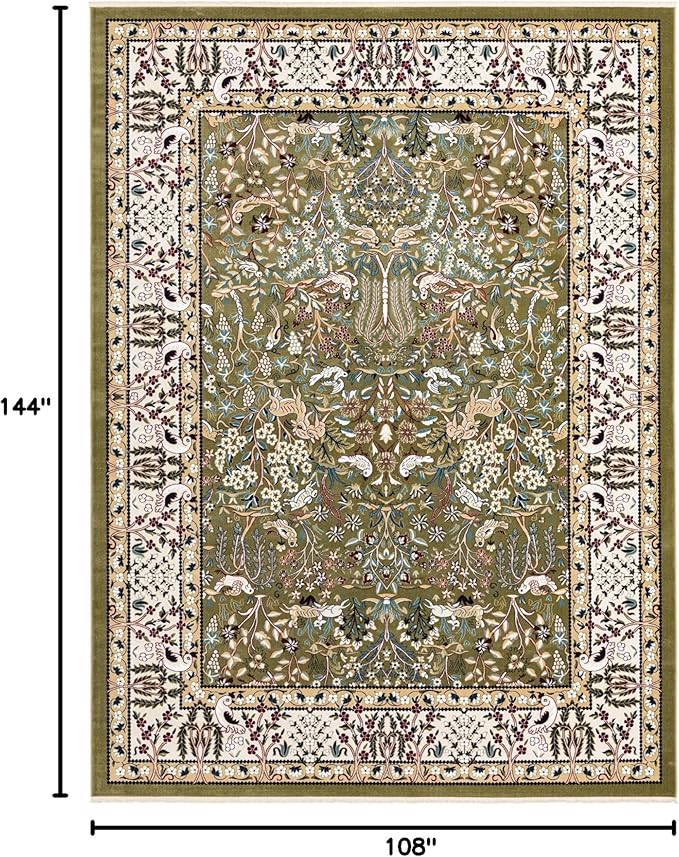 Unique Loom Narenj Collection Area Rug - Bristol (9' x 12' Rectangle, Green/ Ivory)