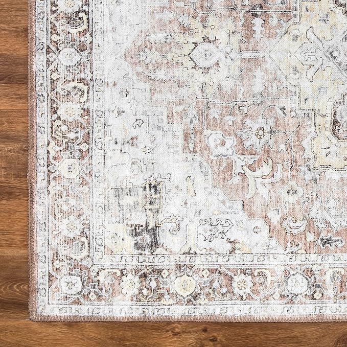 Bloom Rugs Washable Non-Slip 8' x 10' Rug - Blush/Beige Traditional Medallion Area Rug for Living Room, Bedroom, Dining Room, and Kitchen - Exact Size: 8' x 10'