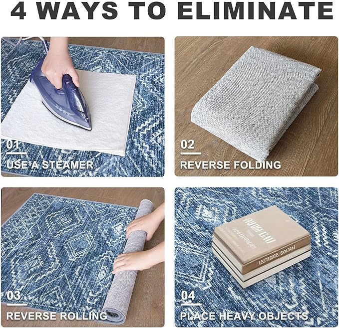 KILOCOCO Hallway Runner Rug 3x10 Runners for Hallways Washable Runner Rug Non Slip Rubber Backed Low-Pile Runners for Bedroom Kitchen Living Room Laundry Room Boho Rugs, Stonewashed Blue