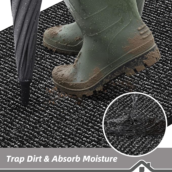BEQHAUSE Dirt Trapper Door Mat 36" x 60", Non-Slip Washable Doormats Entrance Mat, Dirt Resistant and Absorbent Welcome Mat, Low Profile Floor Mats for Front Back Door and Entryway, Black