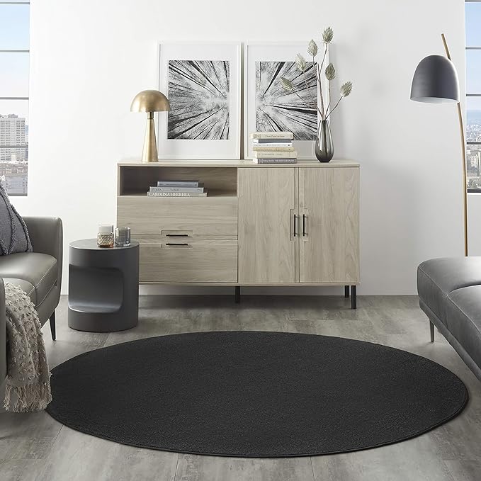 Nourison Home Essentials 6' x Round Black Fabric Outdoor Area Rug (6' Round)