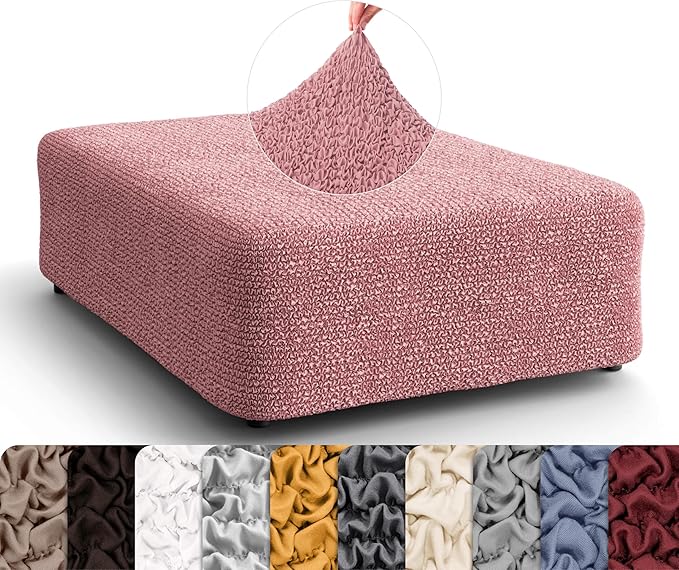 PAULATO BY GA.I.CO. Big Ottoman Cover Stool Cover Pouf Slipcover - Soft Polyester Fabric Slipcover - 1-Piece Form Fit Stretch Furniture Protector - Microfibra Collection - Coral (Ottoman)
