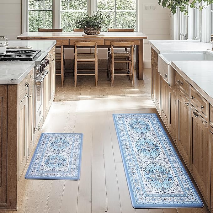 FRESHMINT Anti Fatigue Kitchen Mats Set 2 PCS, Waterproof & Non-Skid Medallion Kitchen Rugs, Cushioned Kitchen Floor Mats for Standing Washable Comfort Kitchen Runners for Lanudry, Office, Sink