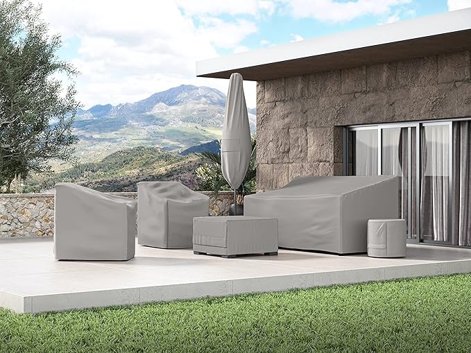 Covermates Ultima Rectangular Ottoman Cover – Heavy-Duty 600D Polyester, Drawcord Hem, Covered Mesh Vent, Double-Stitched Seams, Weather-Resistant Outdoor Protection, 40W x 28D x 22H, Ripstop Grey