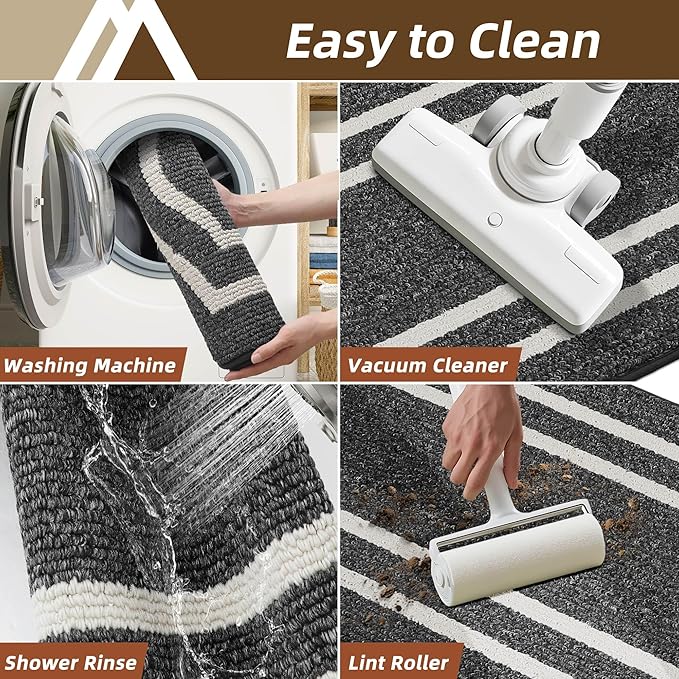COSY HOMEER Kitchen Rugs and Mats 24"x48" Non Slip Kitchen Mats for Floor Washable Kitchen Runner Rug Stain Resistant Standing Mat for Kitchen,Sink,Polypropylene,Black